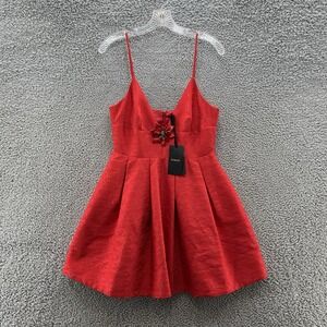Pinko Dress 6 Red Jacquard Retro Party Ladylike Fit Flare Flower Pin Pocket Mini